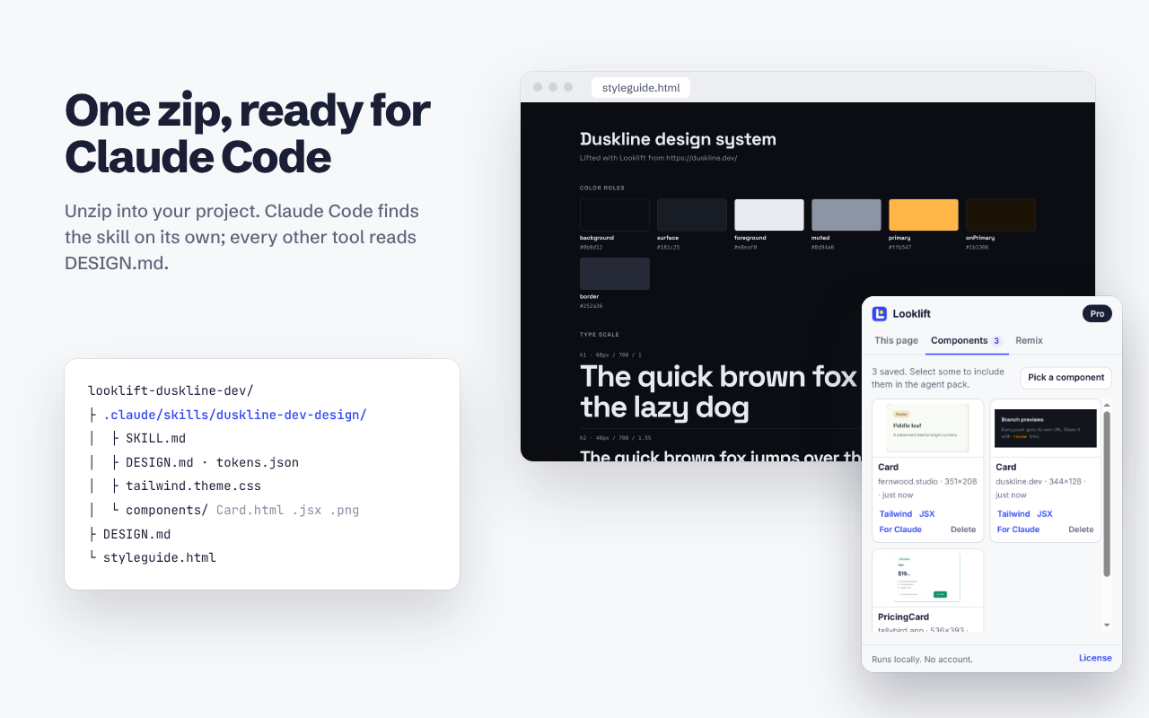The agent pack folder next to a rendered style guide